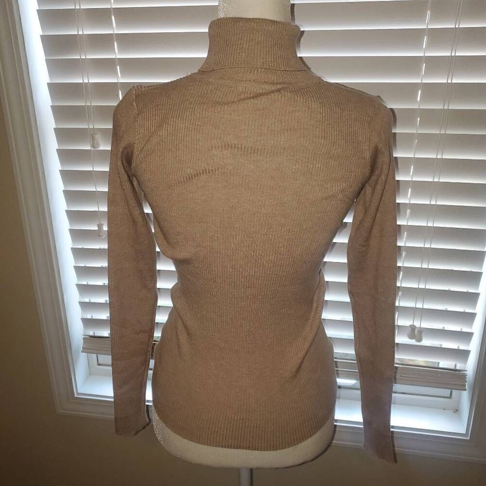 NWT Pretty Garden Tan Stretchy Highneck Sweater -Size Small - Picture 3 of 7